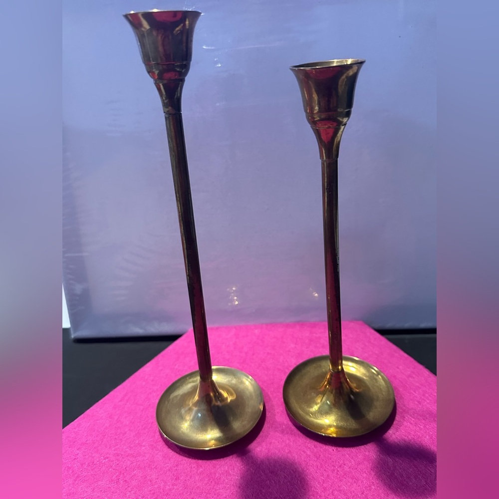 Brass Taper Candle Holders Set 2pc  Candlesticks 7" & 9" Vintage